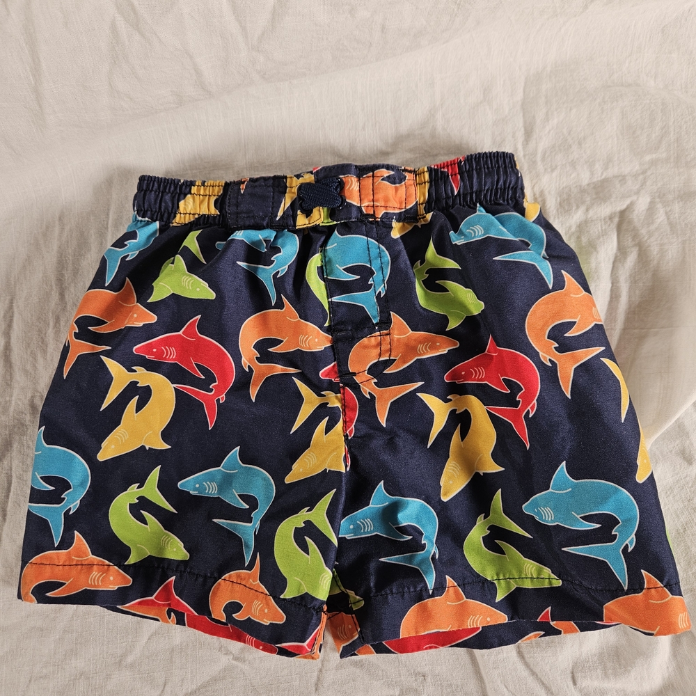 Colorful Shark Print Kids Swim Shorts